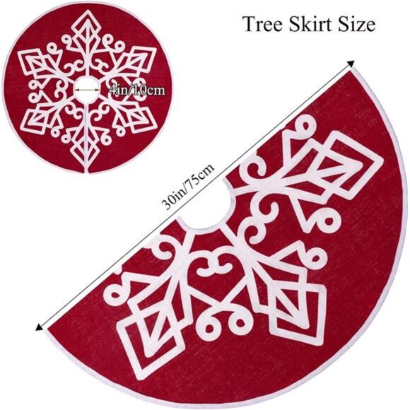 Christmas Burlap Tree Skirt, 30 Inch Farmhouse Red Tree Mat, Red - Picture 3 of 9